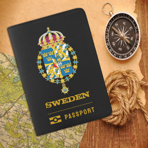 Sweden Passport, Swedish coat of Arms, flag Passport Holder