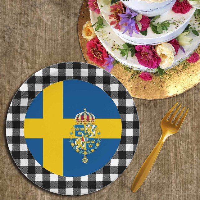 Sweden Plate, buffalo plaid & Swedish Flag Paper Plates (Creator Uploaded)