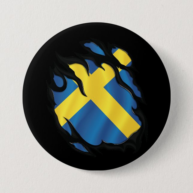 Sweden Ripped Flag Button (Front)