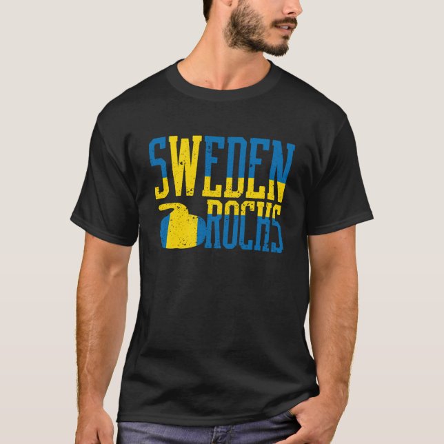 Sweden Rocks Curling Stone Swedish Flag T-Shirt (Front)