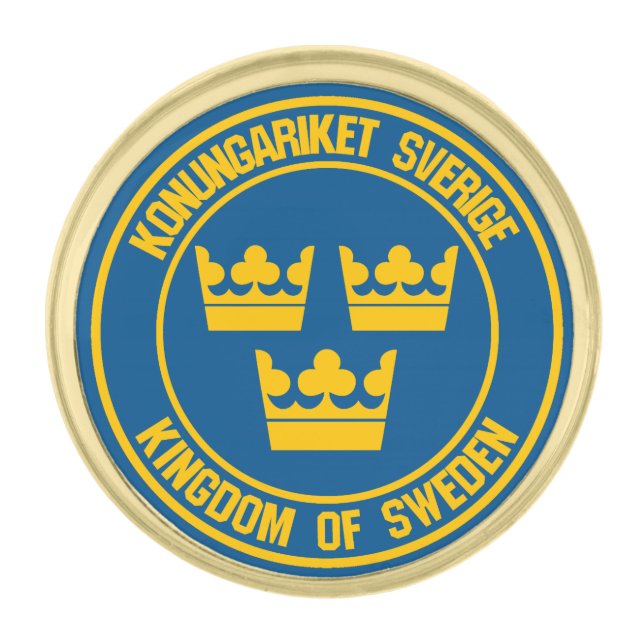 Sweden Round Emblem Gold Finish Lapel Pin (Front)