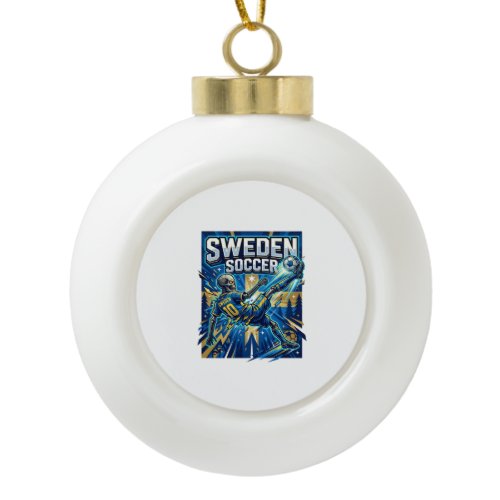 Sweden Soccer Skeleton Striker Nations Poster Styl Ceramic Ball Christmas Ornament