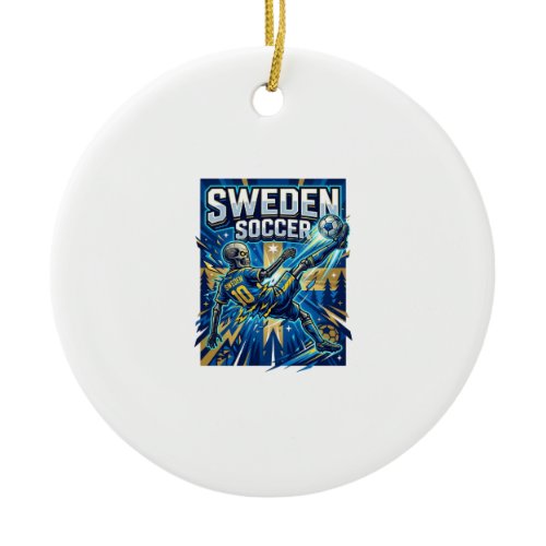Sweden Soccer Skeleton Striker Nations Poster Styl Ceramic Ornament