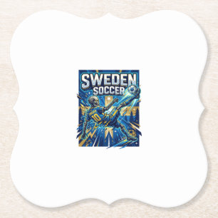 Sweden Soccer Skeleton Striker Nations Poster Styl Paper Coaster