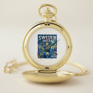 Sweden Soccer Skeleton Striker Nations Poster Styl Pocket Watch