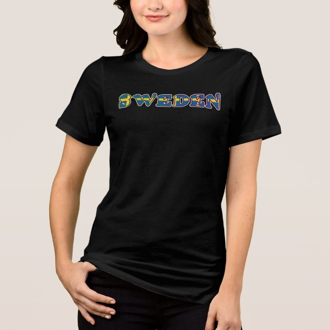 SWEDEN Special Customizable Black Tourist Tri-Blend Shirt (Front)