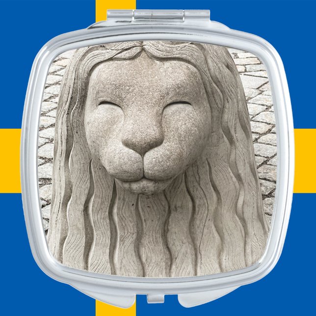 Sweden Stone Lion Stockholm Old Town Photo Compact Mirror (A compact with a photograph of a stone lion statue)