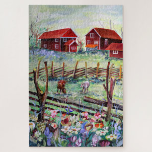 Sweden Stuga Farm Scandinavian Farmhouse Jigsaw Puzzle