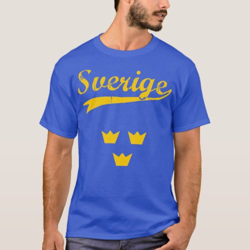 Sweden Sverige 3 crowns and text blue t_shirt