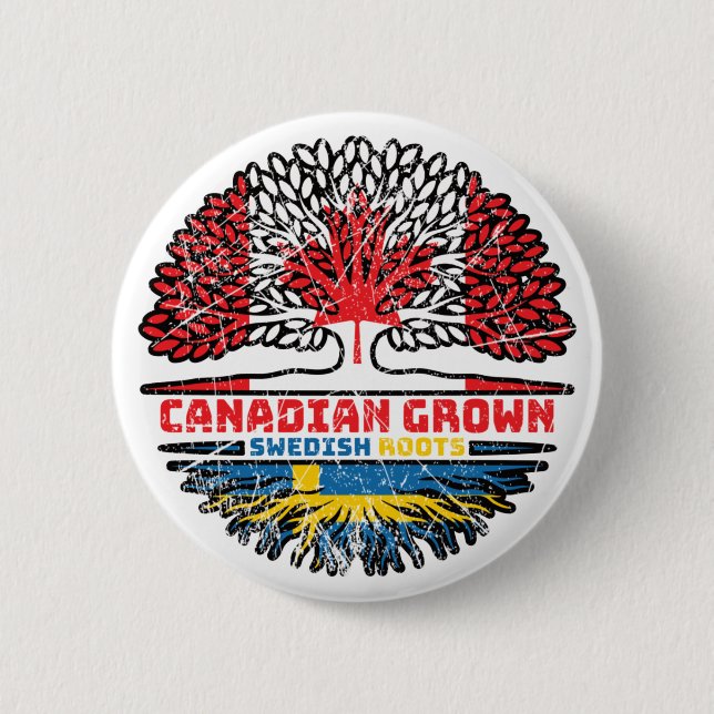 Sweden Swedish Canadian Canada Tree Roots Flag Button (Front)