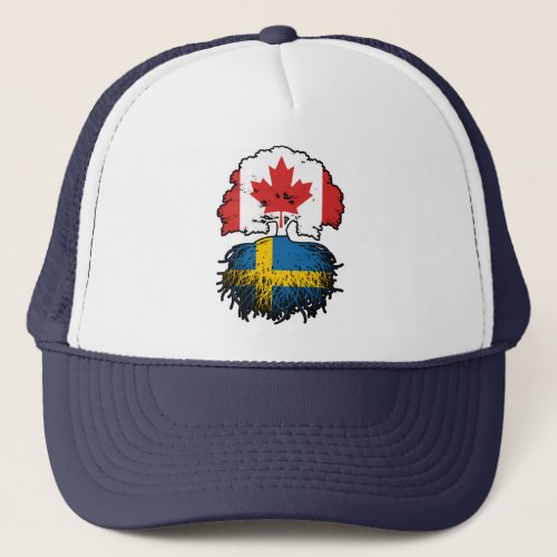 Sweden Swedish Canadian Canada Tree Roots Flag Trucker Hat