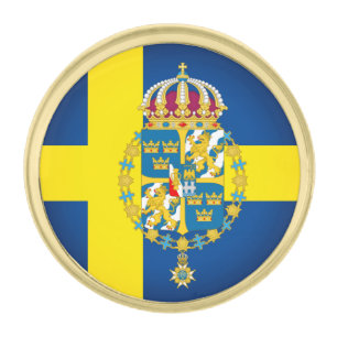 Sweden & Swedish Coat of Arms, Flag / business Gold Finish Lapel Pin
