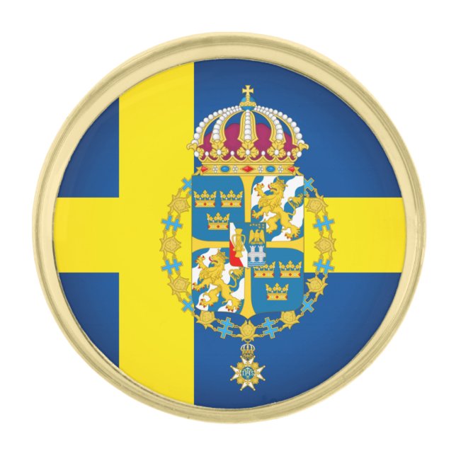 Sweden & Swedish Coat of Arms, Flag / business Gold Finish Lapel Pin (Front)