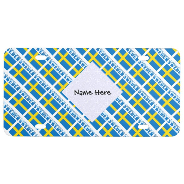 Sweden Swedish Flag Black Tiled Personalization  License Plate (Front)