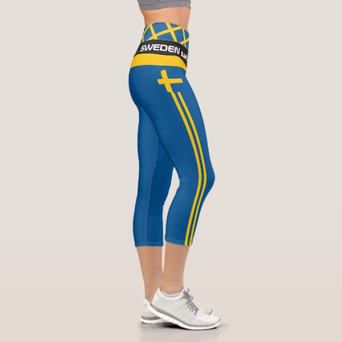 Sweden  Swedish Flag fashion Fitness Sports Cap Capri Leggings
