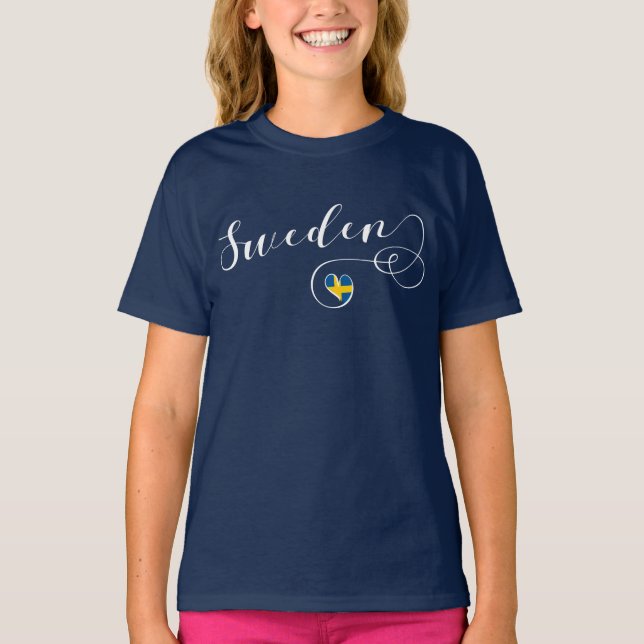 Sweden, Swedish Flag In A Heart T-Shirt (Front)