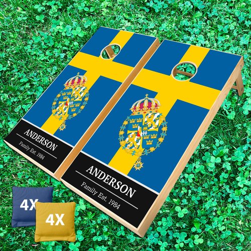 Sweden  Swedish Flag personalized emblem  Family Cornhole Set