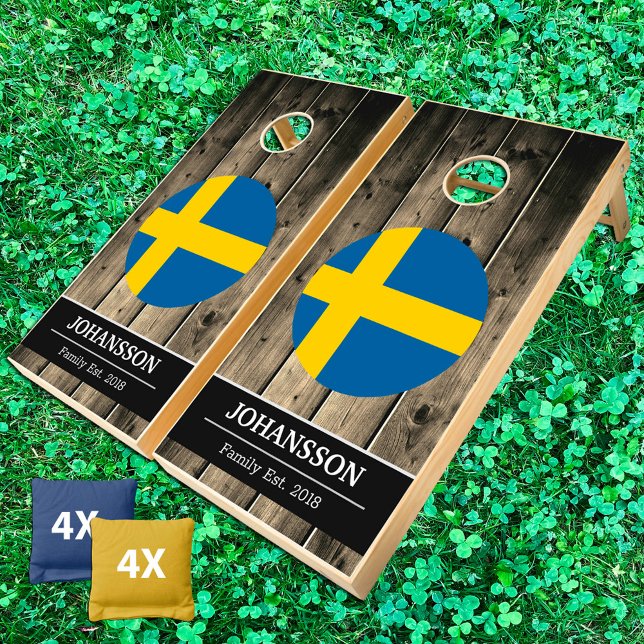 Sweden & Swedish Flag Rustic Wood / Family fun Cornhole Set (Creator Uploaded)