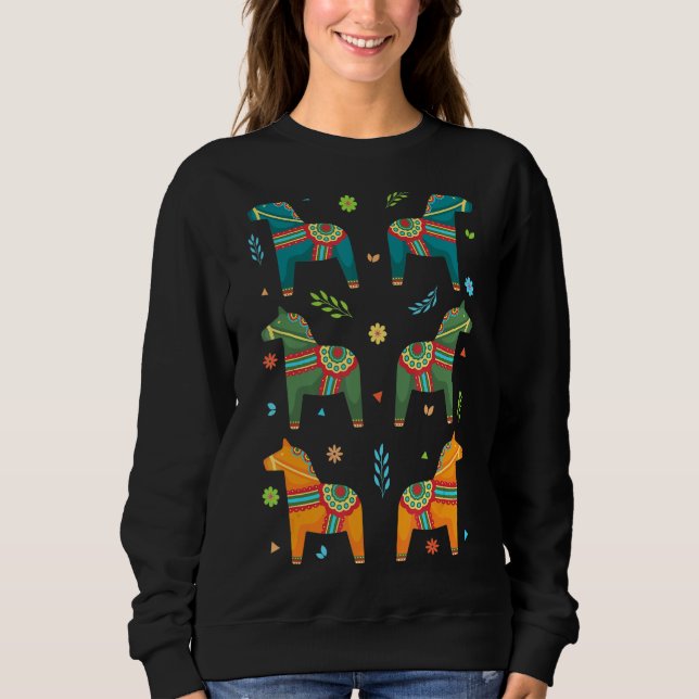 Sweden Swedish Flag Swede Scandinavian Dala Horse Sweatshirt (Front)