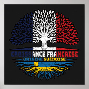 Sweden Swedish French France Tree Roots Flag Poster