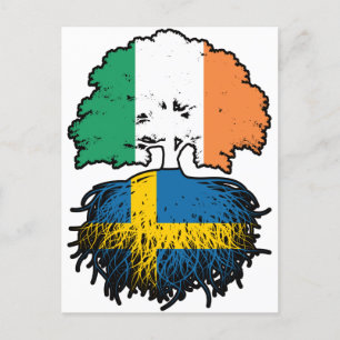 Sweden Swedish Irish Ireland Tree Roots Flag Postcard