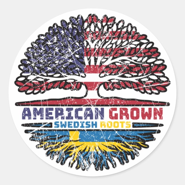 Sweden Swedish US American USA United States Tree Classic Round Sticker (Front)