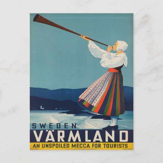Sweden Varmland Vintage Travel Poster Postcard (Front)