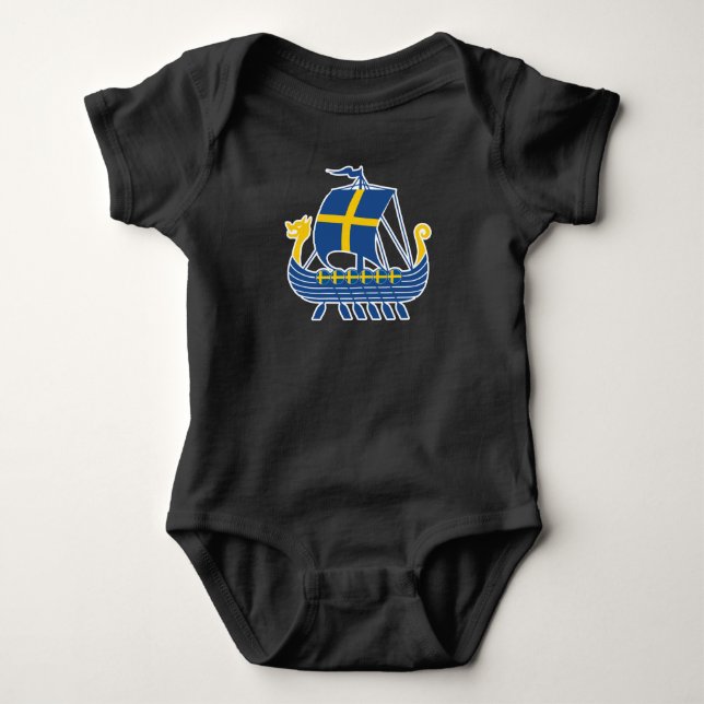 Sweden Viking Ship Gift Valhalla Swedish Viking Baby Bodysuit (Front)