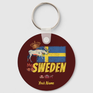 Sweden vintage flag and moose souvenir keychain