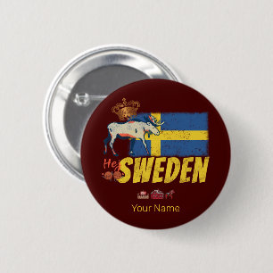 Sweden Vintage Flag Retro Moose Holiday Souvenir Button