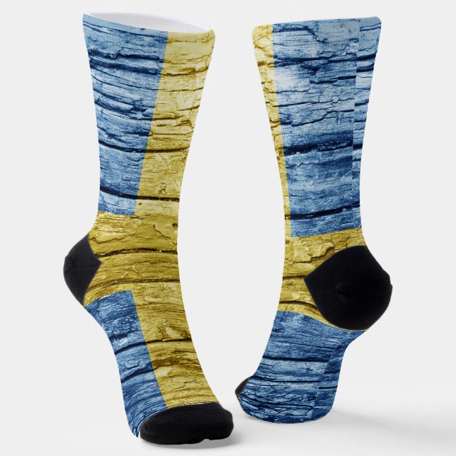 Sweden wood flag socks (Angled)