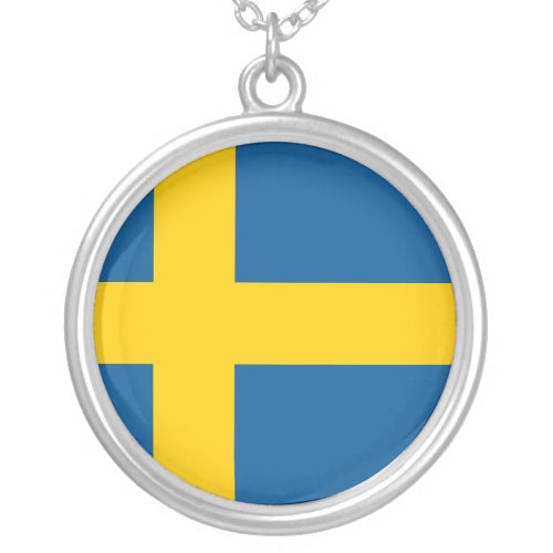 Swedens Flag Silver Plated Necklace
