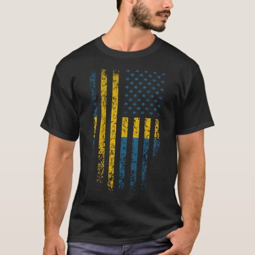 Swedish American Flag Grunge T_Shirt