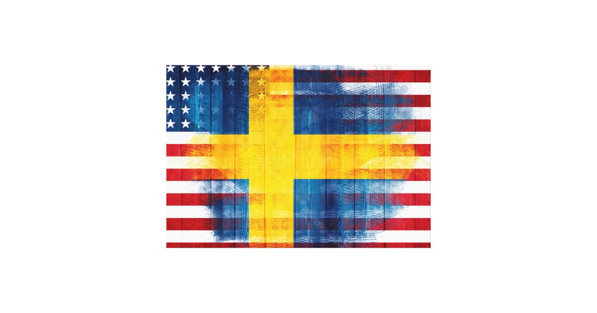 Swedish American Flag Wood Grain Paint Strokes Canvas Print Zazzle Com
