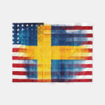 Swedish American Flag | Wood Grain &amp; Paint Strokes Fleece Blanket at Zazzle