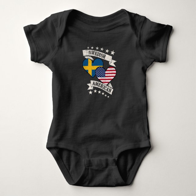 Swedish American Heart Flags Sweden America Baby Bodysuit (Front)