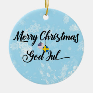 Swedish American Holiday Decoration, God Jul Ceramic Ornament