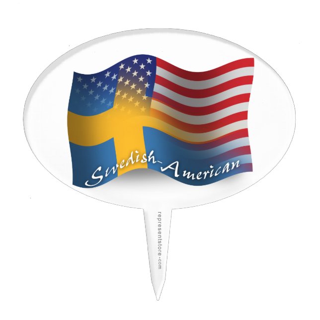 Swedish-American Waving Flag Cake Topper (Front)