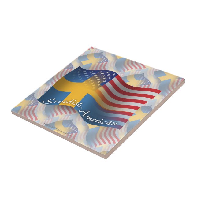 Swedish-American Waving Flag Ceramic Tile (Side)