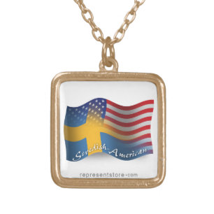 Swedish-American Waving Flag Gold Plated Necklace