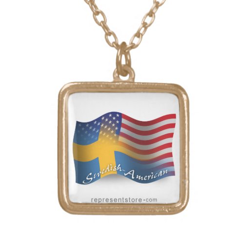 Swedish_American Waving Flag Gold Plated Necklace