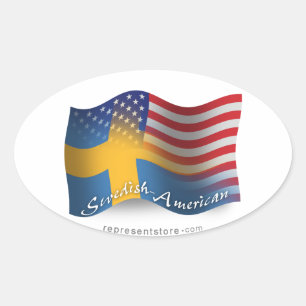 Swedish-American Waving Flag Oval Sticker