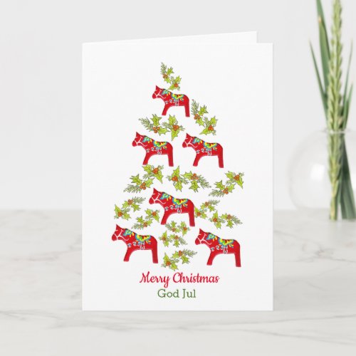 Swedish and English Dala Horse Christmas Tree Card