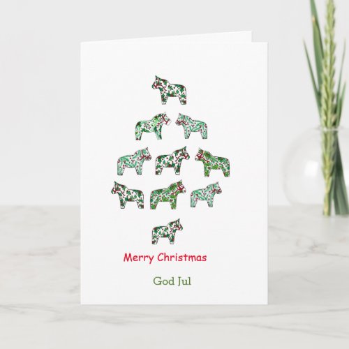 Swedish and English Dala Horse Christmas Tree Card