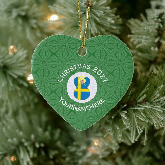 Swedish Angel Christmas Flag Personalized  Ceramic Ornament (Tree)