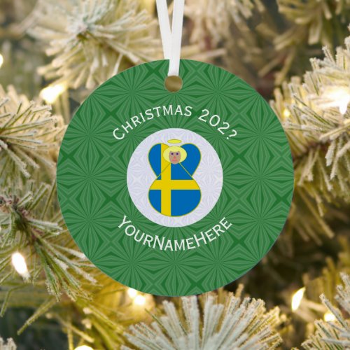 Swedish Angel Christmas Flag Personalized  Metal Ornament