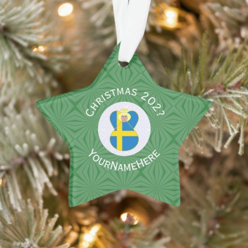 Swedish Angel Christmas Flag Personalized  Ornament