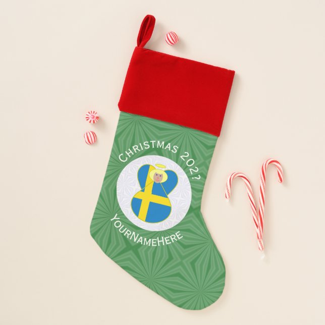 Swedish Angel Christmas Flag Personalized  Stocking (Front)