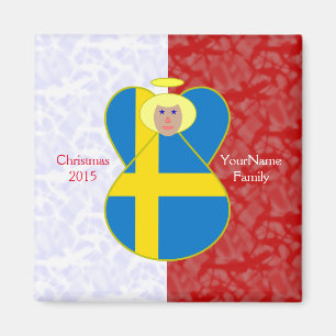Swedish Angel Flag on Red and White Personalized Magnet