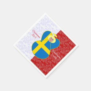 Swedish Angel Flag on Red and White Personalized  Napkins